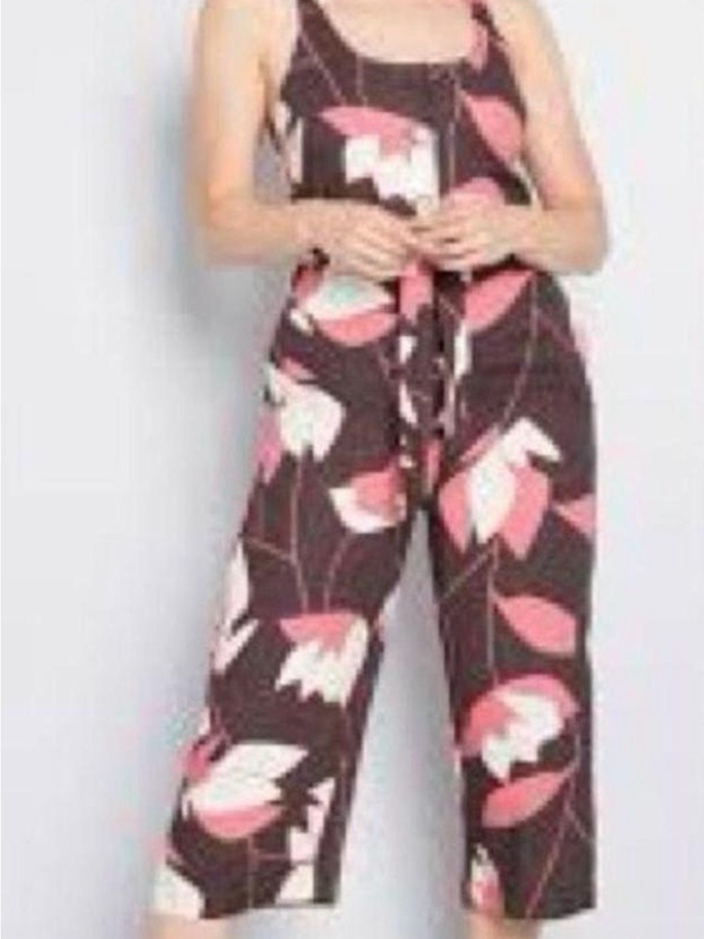 ModCloth Floral Wide-Leg Women's Jumpsuit - Pink / Brown